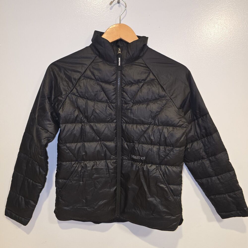 Marmot Quilted Down Jacket Girls Large 700 Fill Down Black Puffer